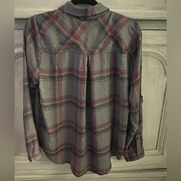 Lucky Brand Grey & Red Plaid Boyfriend Button Up Super Soft - Picture 5 of 5